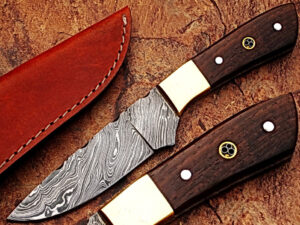 Japanese 1095 HC & 15N20 Alloy Steel Handmade Damascus Hunting Knife Wood Handle