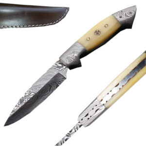Damascus Steel Hunting Knife (Camel Bone Handle)