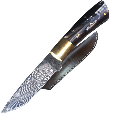 Damascus Steel Hunting Knife (Buffalo Horn Handle)