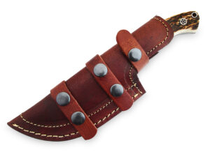 Custom Made Stag Handle Hammered Damascus Tracker Knife