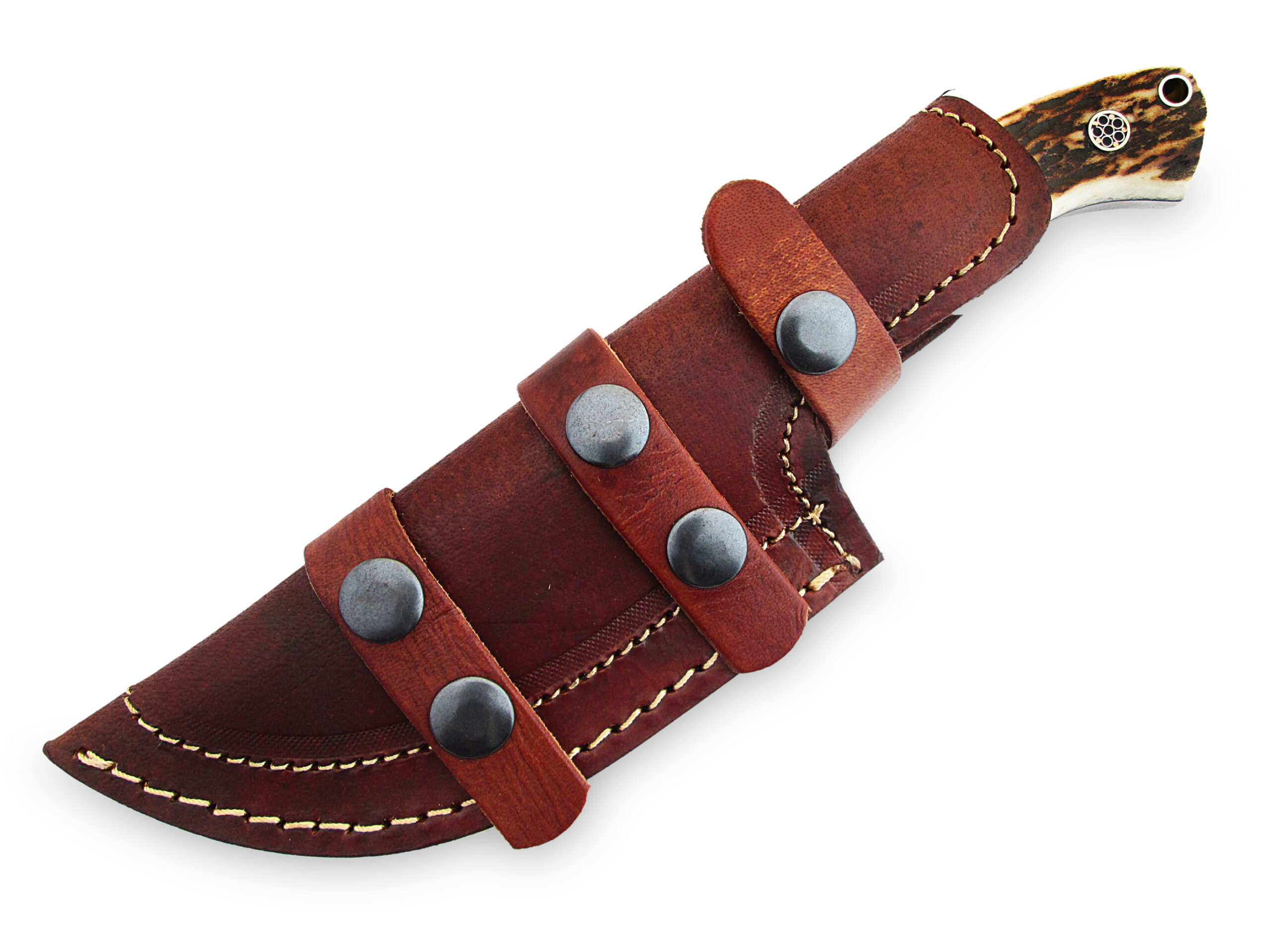 Custom Made Stag Handle Hammered Damascus Tracker Knife