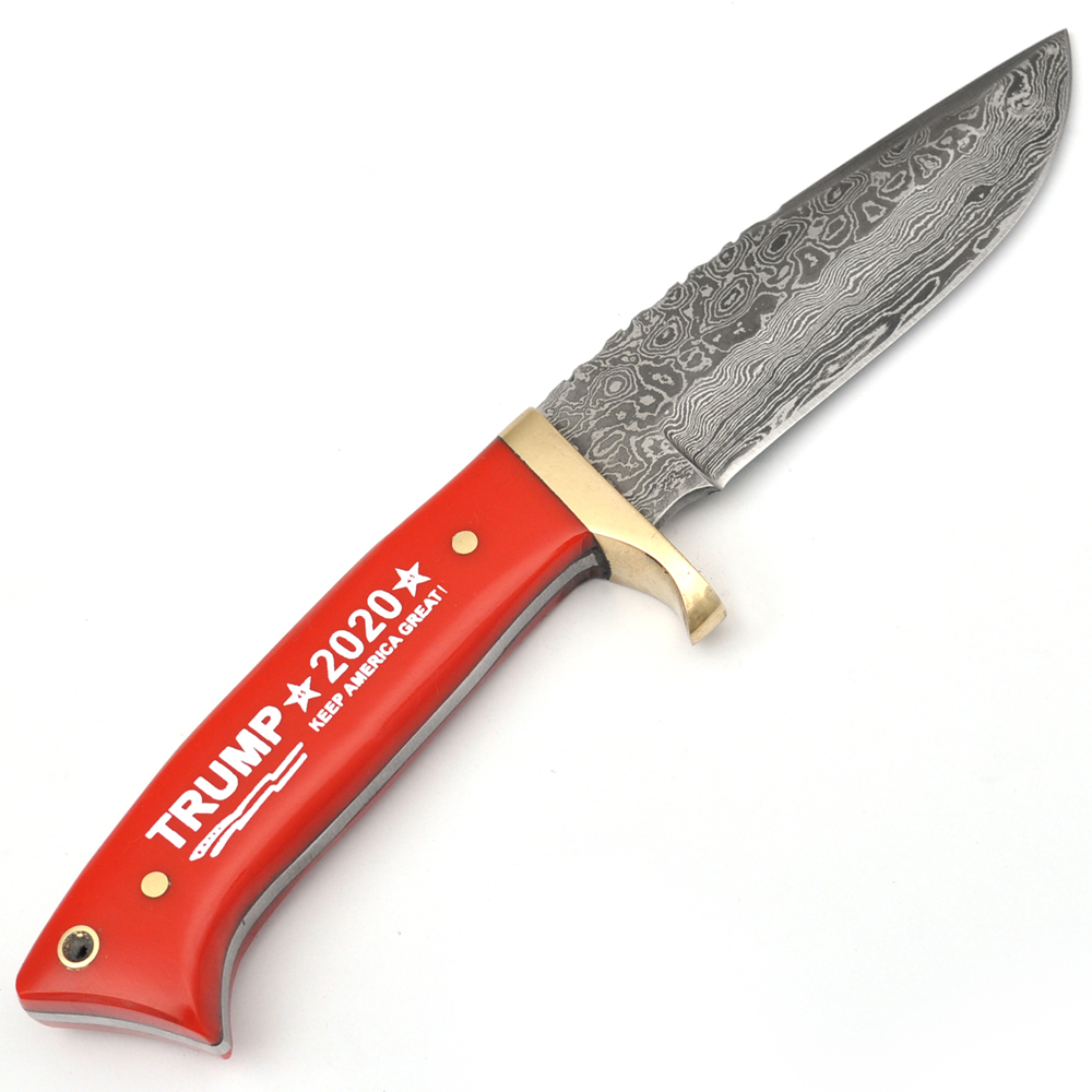 "Keep America Great" Trump 2020  Damascus Knife Brass Bolster