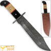 White Deer Hulking Damascus Bowie Knife Handmade w Guard XXL Grip