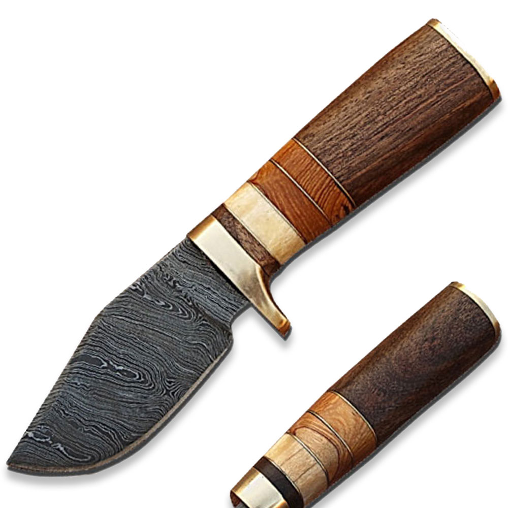 Custom Made Damascus Steel Hunting Knife w/ Walnut & Camel Bone