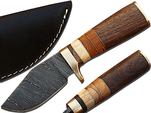 Custom Made Damascus Steel Hunting Knife w/ Walnut & Camel Bone