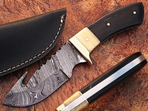 WHITE DEER Damascus Steel Hunting Knife Camel Bone & Buffalo Horn Handle