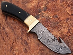 WHITE DEER Damascus Steel Hunting Knife Camel Bone & Buffalo Horn Handle
