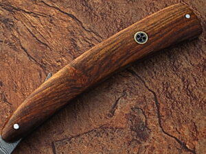 White Deer Custom Made Damascus Steel Straight Razor w/ Wood Handle & Sheath