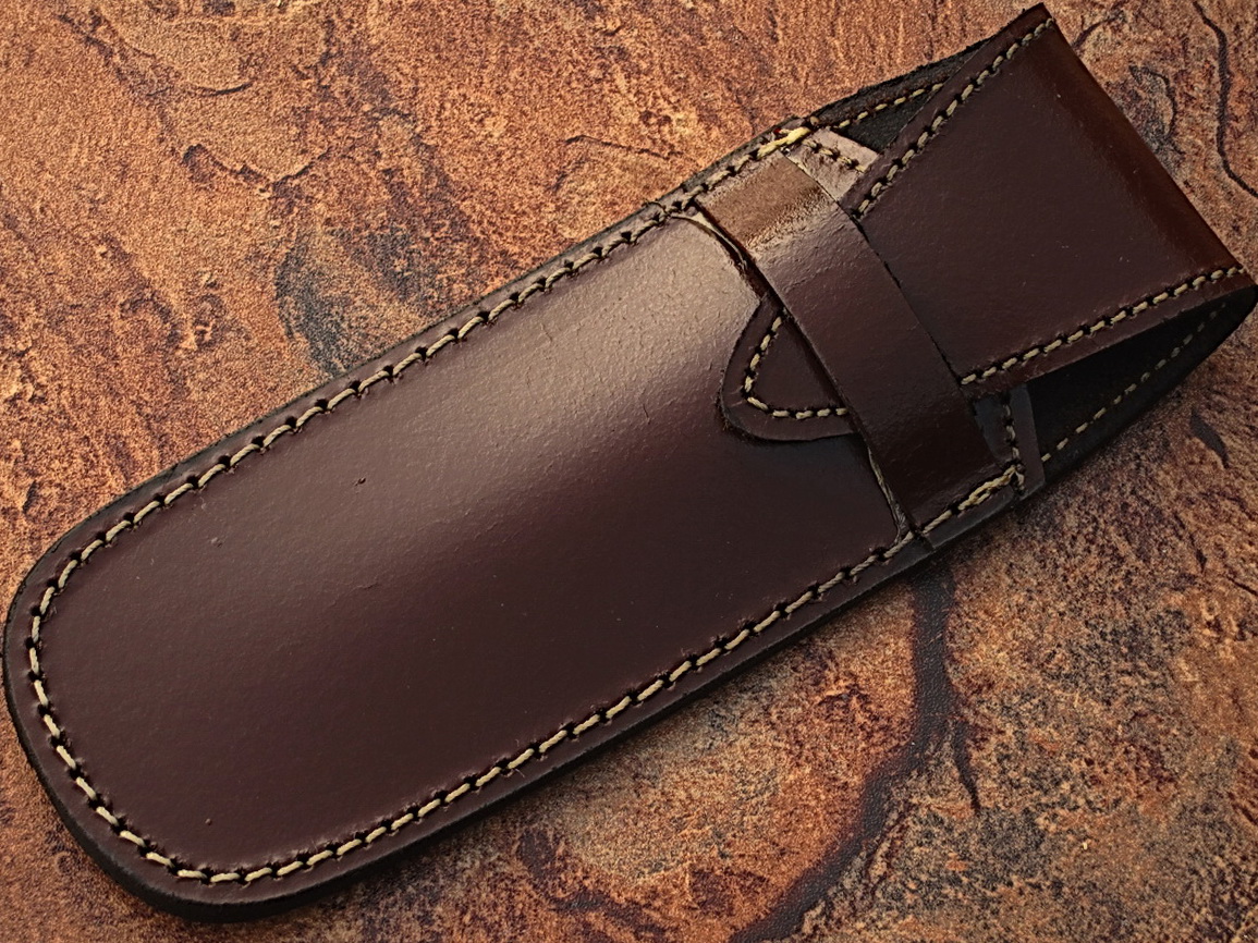 White Deer Custom Made Damascus Steel Straight Razor w/ Wood Handle & Sheath