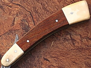 White Deer Damascus Steel Straight Razor w/ Camel Bone & Wood Handle