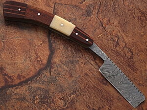 White Deer Damascus Steel Straight Razor W/ Bone & Wood Handle