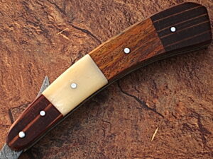 White Deer Damascus Steel Straight Razor W/ Bone & Wood Handle