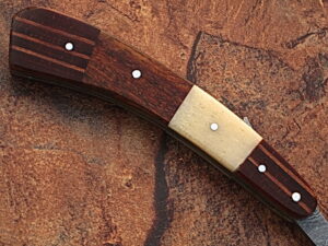 White Deer Damascus Steel Straight Razor W/ Bone & Wood Handle