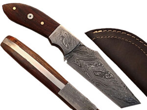 White Deer Damascus Steel Tanto Knife w/ Hardwood Handle