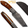 White Deer  Custom Made Damascus Steel Skinner Knife w/ Olive Wood Handle