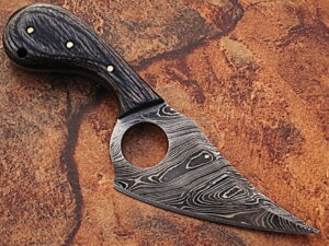 White Deer  Damascus Steel Skinner Knife w/Finger Hole (Micarta Handle