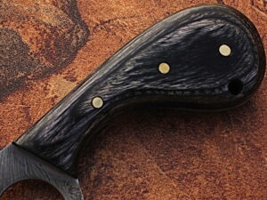 White Deer  Damascus Steel Skinner Knife w/Finger Hole (Micarta Handle