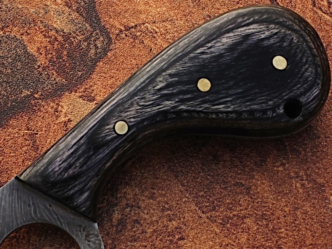 White Deer  Damascus Steel Skinner Knife w/Finger Hole (Micarta Handle