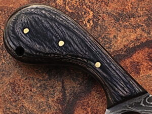 White Deer  Damascus Steel Skinner Knife w/Finger Hole (Micarta Handle