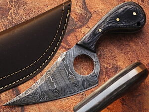 White Deer  Damascus Steel Skinner Knife w/Finger Hole (Micarta Handle