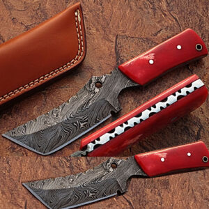 White Deer Damascus Steel Limited Edition  Knife w/ Camel Bone