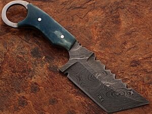 White Deer Damascus Tanto Tracker Camel Bone Handle in Blue Color 1095 HC Steel