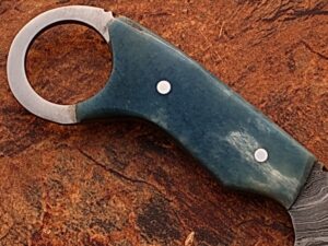 White Deer Damascus Tanto Tracker Camel Bone Handle in Blue Color 1095 HC Steel