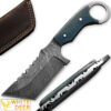 White Deer Damascus Tanto Tracker Camel Bone Handle in Blue Color 1095 HC Steel