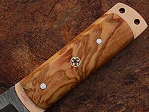 White Deer Damascus Steel Tanto Point Hunting Knife Burl Olive Wood Handle