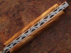 White Deer Damascus Steel Tanto Point Hunting Knife Burl Olive Wood Handle