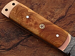 White Deer Damascus Steel Tanto Point Hunting Knife Burl Olive Wood Handle