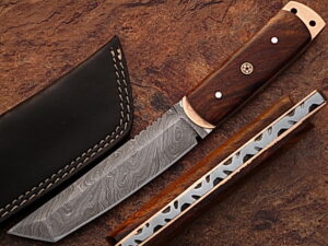 WHITE DEER Damascus Steel TANTO Point Hunting Knife Cocobolo Wood Handle 1095HC