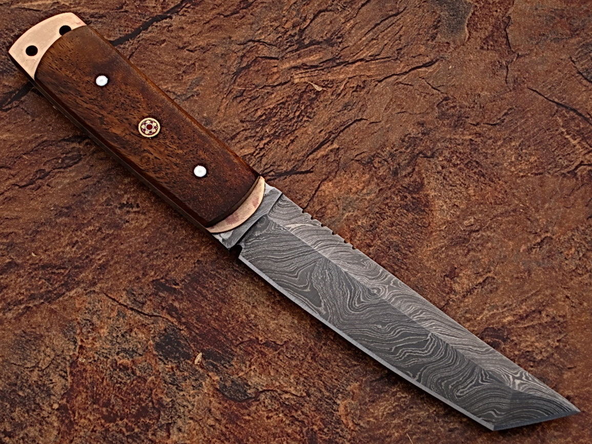 WHITE DEER Damascus Steel TANTO Point Hunting Knife Cocobolo Wood Handle 1095HC