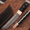 White Deer Damascus Steel Tanto Point Hunting Knife Buffalo Horn Handle