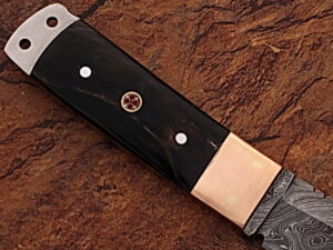 White Deer Damascus Steel Tanto Point Hunting Knife Buffalo Horn Handle