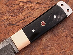 White Deer Damascus Steel Tanto Point Hunting Knife Buffalo Horn Handle