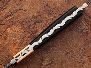 White Deer Damascus Steel Tanto Point Hunting Knife Buffalo Horn Handle