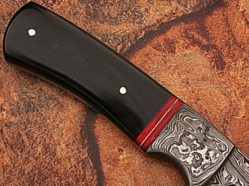 Damascus Steel Custom Handmade Hunting Knife Buffalo Handle