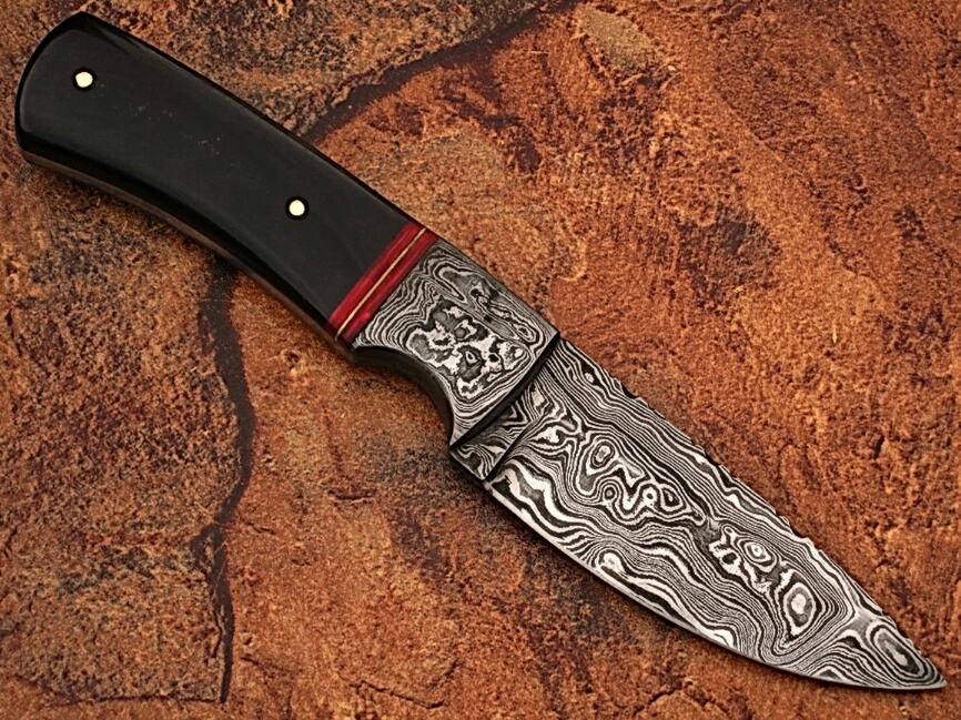Damascus Steel Custom Handmade Hunting Knife Buffalo Handle