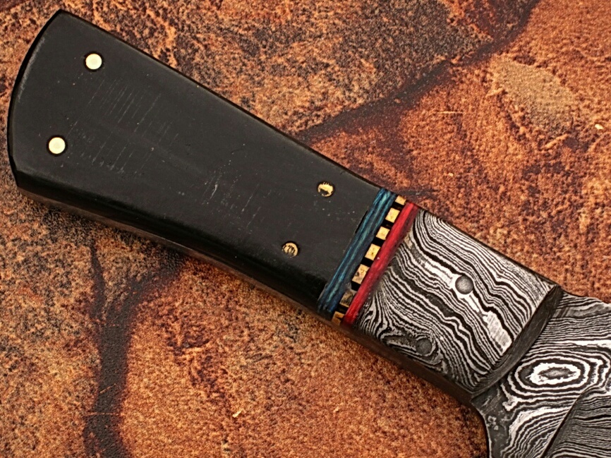 White Deer Damascus Steel Custom Handmade Skinner  Knife Buffalo Handle