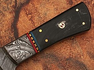 White Deer Damascus Steel Custom Handmade Skinner  Knife Buffalo Handle