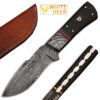 White Deer Damascus Steel Custom Handmade Skinner  Knife Buffalo Handle