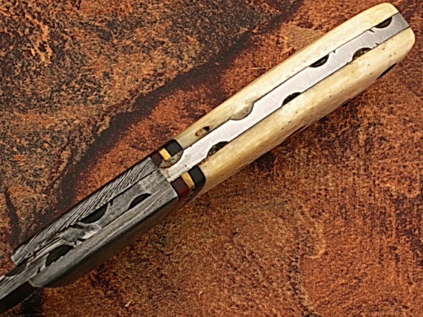 White Deer Damascus Steel Custom Knife Camel Bone Handle