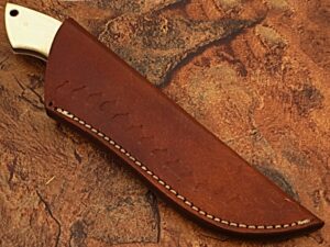 White Deer Damascus Steel Custom Knife Camel Bone Handle