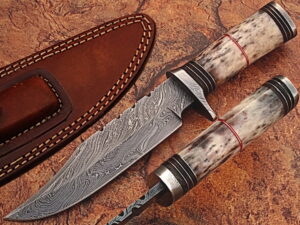 Out Class  Damascus Steel Hunting Knife w/ Giraffe Bone Handle