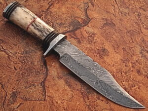 Out Class  Damascus Steel Hunting Knife w/ Giraffe Bone Handle
