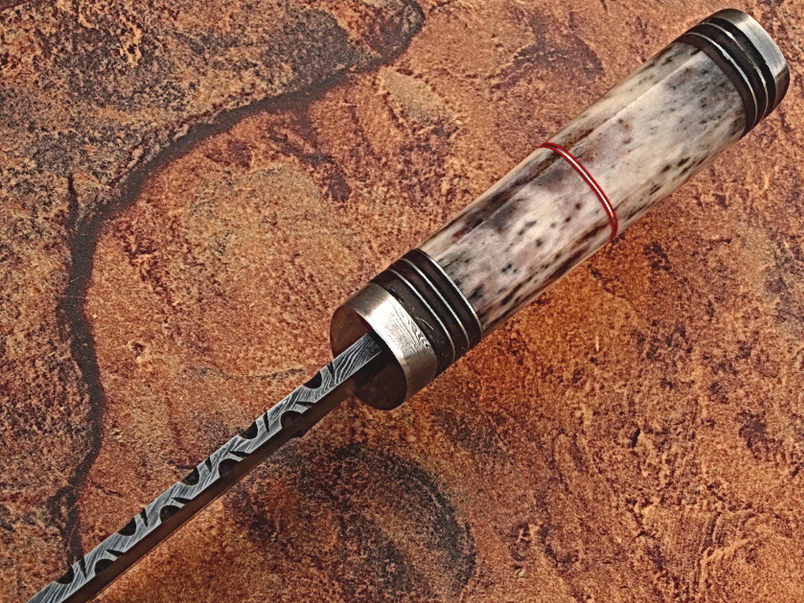 Out Class  Damascus Steel Hunting Knife w/ Giraffe Bone Handle