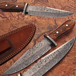 Custom Made Damascus Steel Hunting Knife w/ Rose Wood Handle 1