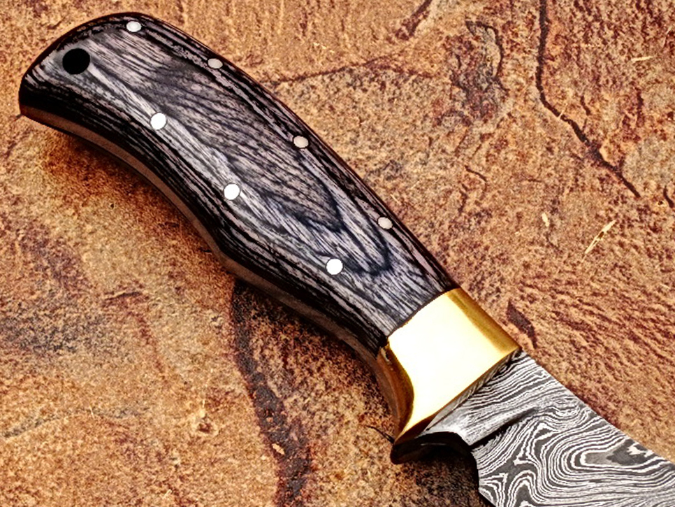 WHITE DEER Damascus Steel Kukri Skinner Knife Exotic Wood Handle Buffalo Skinner