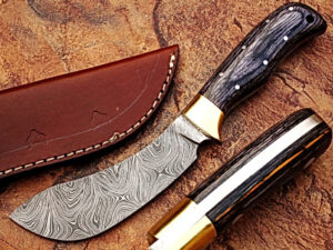 WHITE DEER Damascus Steel Kukri Skinner Knife Exotic Wood Handle Buffalo Skinner